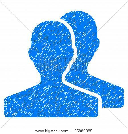 Customers grainy textured icon for overlay watermark stamps. Flat symbol with dust texture. Dotted vector blue ink rubber seal stamp with grunge design on a white background.