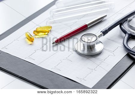 doctor desktop with test tubes in lab no one.
