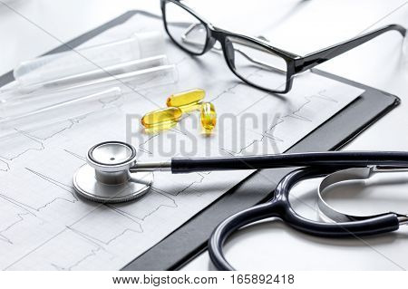 doctor desktop with test tubes in lab no one.