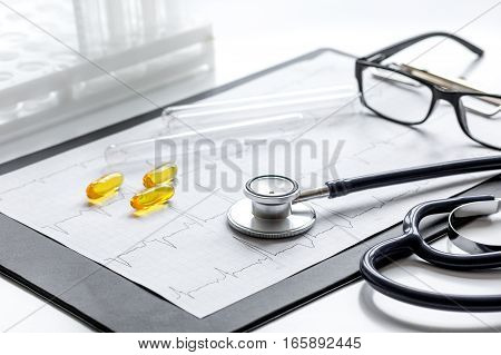 doctor desktop with test tubes in lab no one.