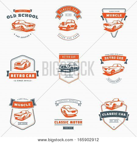 Set Of Classic Car Logo, Emblems, Badges. Service Car Repair, Car Restoration And Car Club Design El