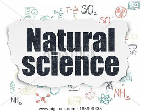 Science concept: Painted black text Natural Science on Torn Paper background with Scheme Of Hand Drawn Science Icons