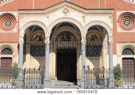 Facade of Saint Eufemia church in Milan, Italy