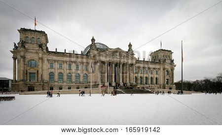 A winter view of the German seat of government The Reichstag in Berlin.