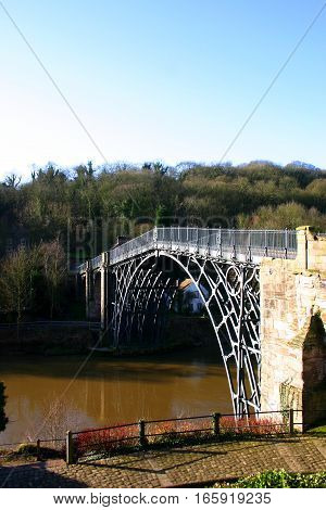 The Iron Bridge spanning the River Severn in Shopshire, England.