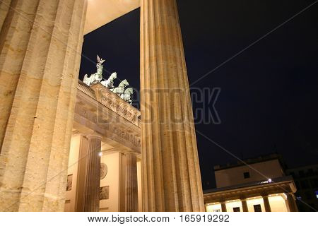 Detail of the Brandenburg Gate and the Quadriga, Berlin, Germany.