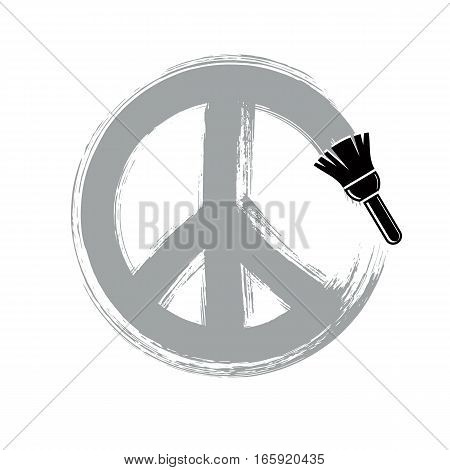 Hand-drawn vector peace sign antiwar symbol from 60s made with brushstrokes. Hippie theme art icon created with paintbrush.