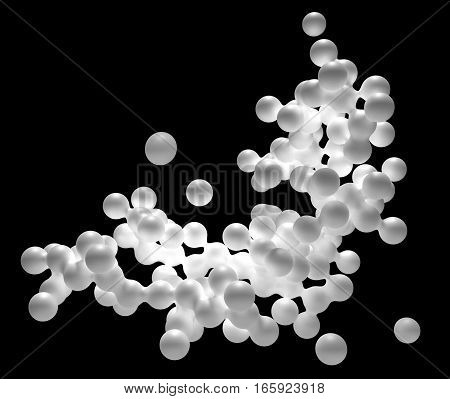 Abstract of chaotic white blobs with subsurface scattering in black background. 3D illustration