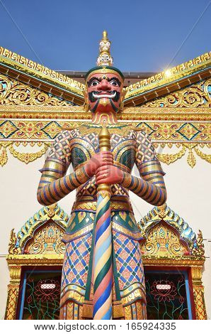 Statue Standing Outside Wat Chayamangkalaram Located In Penang