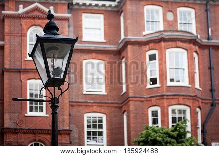 Victorian gas lamp in the Temple Bar legal district, London, UK.