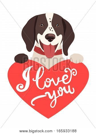 Lovely Dog With Heart And Text I Love You. 