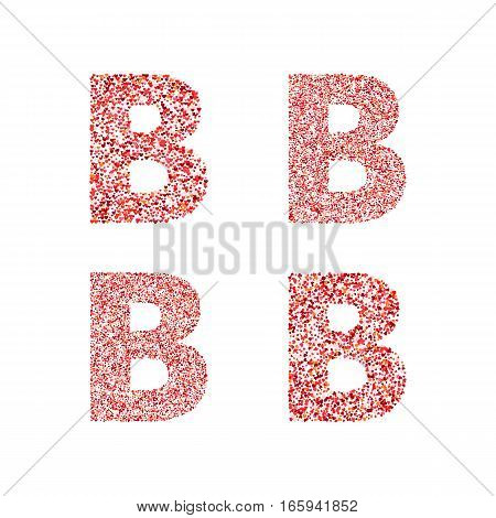Alphabet letter B with red heart on Valentine's Day. Valentine`s Day Alphabet of Hearts. Love ABC