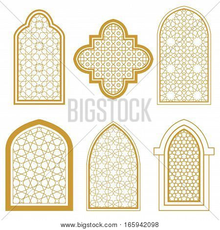 Set of islamic ornamental window. Arabic traditional architecture. Template for design