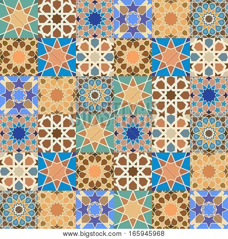 Traditional arabic tile mosaic background, colorful ornamental pattern