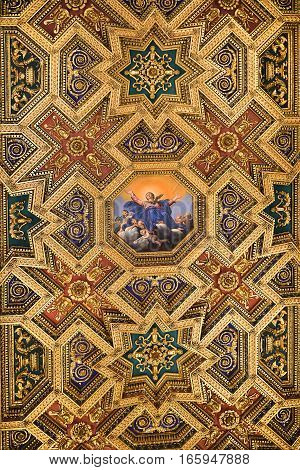 ROME, ITALY: January 01, 2017 : fragment of ceiling in Basilica of Santa Maria in Trastevere in the Trastevere district of Rome on january 01, 2017, Rome, Italy