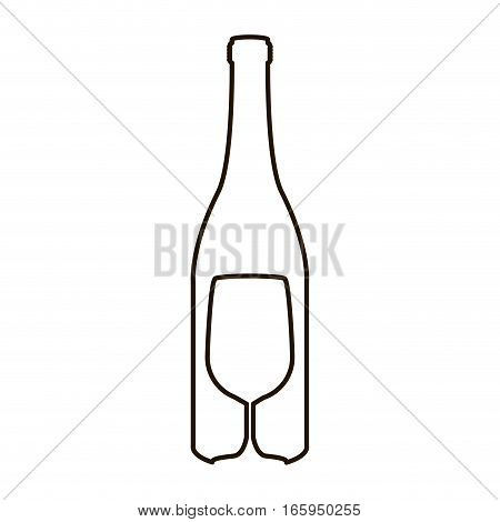 contour bottle wine and goblet vector illustration