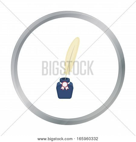 Quill in inkwell icon in cartoon style isolated on white background. Patriot day symbol stock vector illustration.