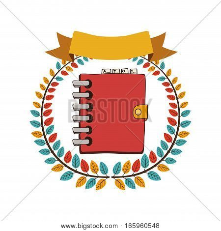 colorful olive crown with ribbon and spiral phonebook vector illustration