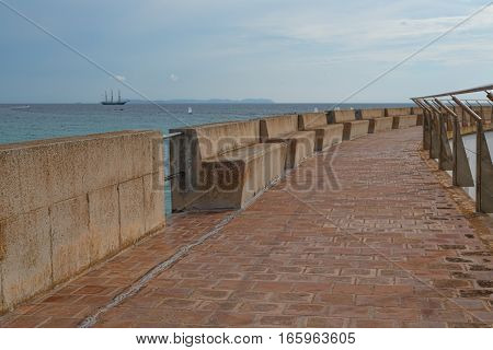 Pier with handrails promenade landscape  seaside seascape