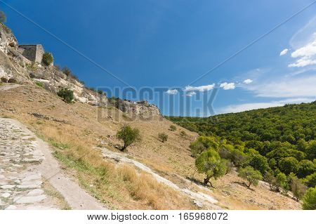 Landscape view of the southern of the fortress Chufut-Kale