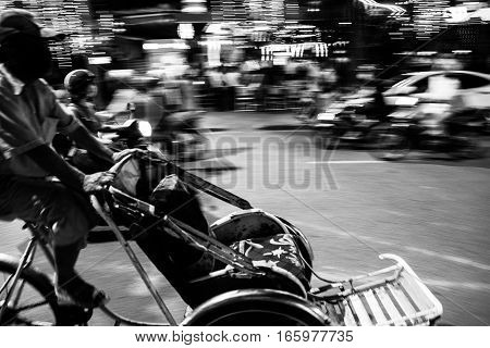 Abstract Movement Of Cyclo Driver In Vietnam