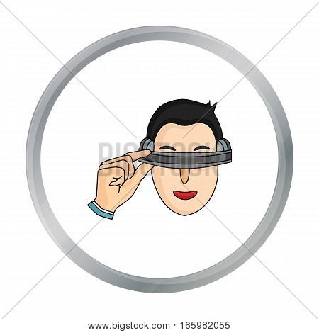 Player with virtual reality headcartoon icon in cartoon style isolated on white background. Virtual reality symbol stock vector illustration.