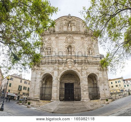 Facade view of San Nicola Cathedral (Duomo) in Sassari Sardinia Italy