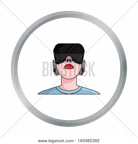 Player with virtual reality headcartoon icon in cartoon style isolated on white background. Virtual reality symbol stock vector illustration. - stock vector