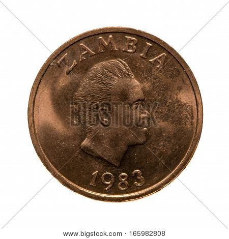 Metal Coin One Ngwe Zambia Isolated On White Background .reverse Coin .