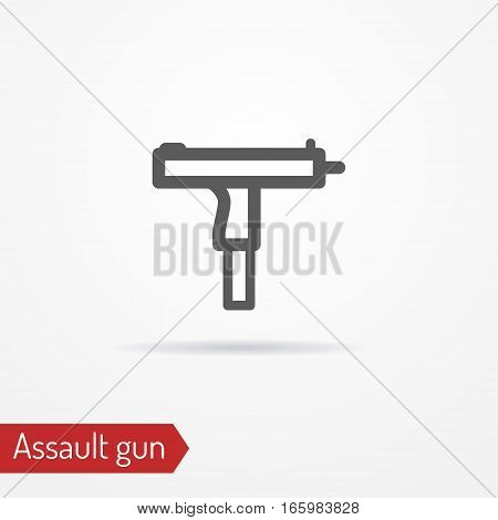 Abstract compact assault firearm. Isolated icon in line style with shadow. Typical gangster or criminal weapon. Military vector stock image.