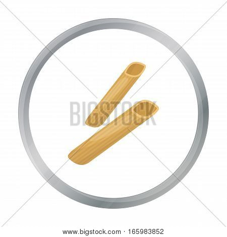 Penne rigate pasta icon in cartoon style isolated on white background. Types of pasta symbol vector illustration.