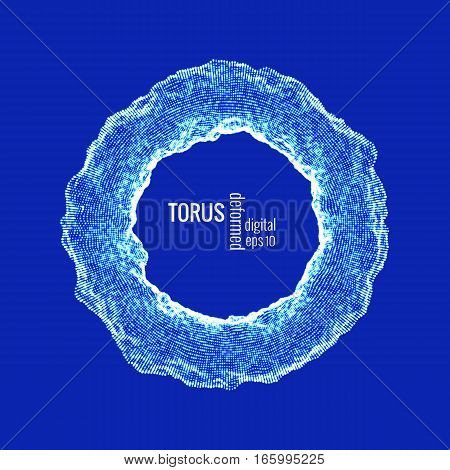 Deformed torus. Element for cyber, digital, science concept design. 3d vector Illustration