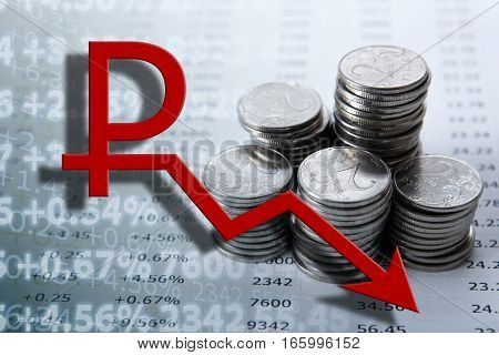 ruble coins and ruble symbol and digits