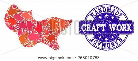 Handmade Composition Of Spot And Grunge Seal Stamp. Vector Blue Seal With Corroded Rubber Texture. F