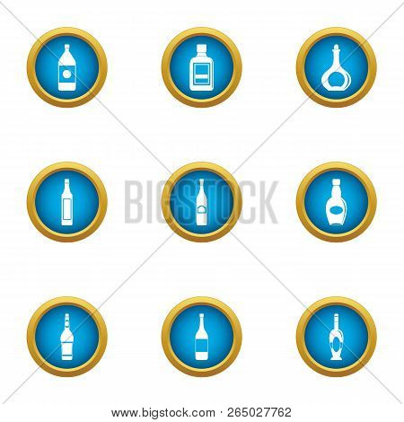 Oil Bottle Icons Set. Flat Set Of 9 Oil Bottle Vector Icons For Web Isolated On White Background