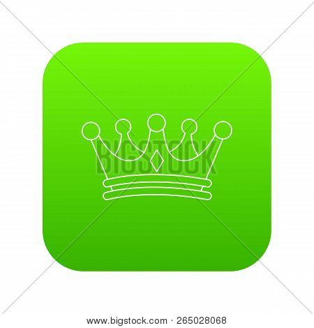 Regal Crown Icon Green Vector Isolated On White Background