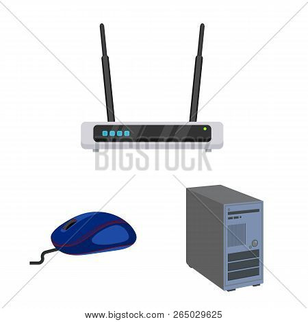 Isolated Object Of Laptop And Device Logo. Set Of Laptop And Server Vector Icon For Stock.