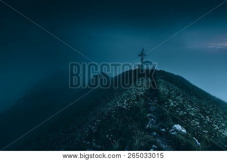 Hikers Shelter In The Night On Top Of Italian Alps Mountains - Weekend Activities Vacation And Sport