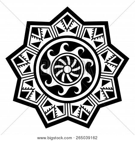 Circular Pattern In Form Of Mandala. Traditional Ornaments Of Maori People For Tattoo - Moko Style.