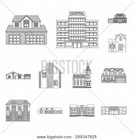 Vector Illustration Of Building And Front Logo. Collection Of Building And Roof Vector Icon For Stoc