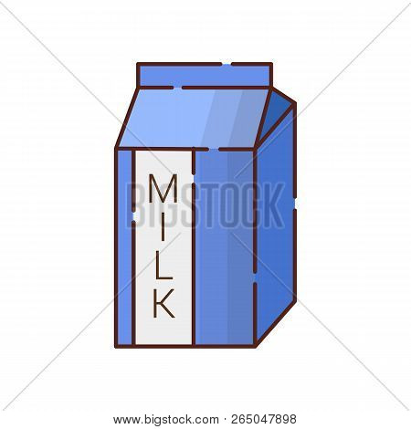 Vector Illustration With Cartoon Flat Milk Carton Box. Dairy Packaging Design. Fresh Farm Products I