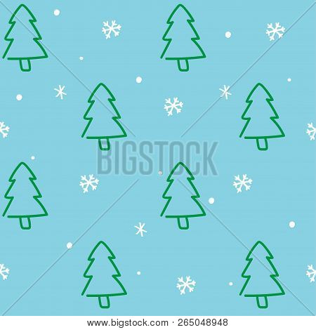 Pine Tree And Snowflakes Christmas Seamless Vetor Pattern