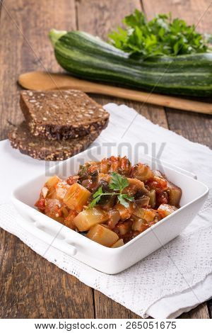 Vegetable Stew. Eggplant And Zucchini  Ragout With Onion And Tomato.