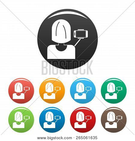 Woman Take Selfie Icons Set 9 Color Vector Isolated On White For Any Design