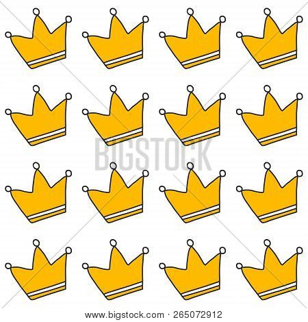 Crown Seamless Pattern Hand Drawn On White Font For Textures Wrapping And Kids Style