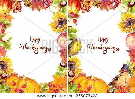 Thanksgiving Flyer 5x7 - Autumn Leaves And Flowers, Pumpkin, Birds, Fruits And Vegetables - Apple, G