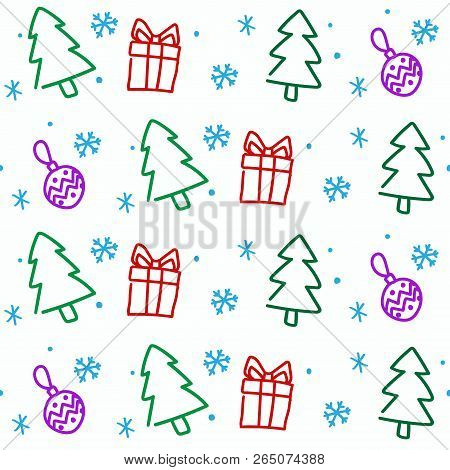 Christmas Trees And Presents Simple Seamless Vector Pattern