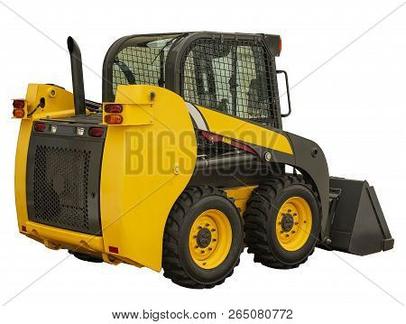Construction; Mini; Excavator; Yellow; Color; White; Background; Bucket; Dig; Earth; Digger; Machine