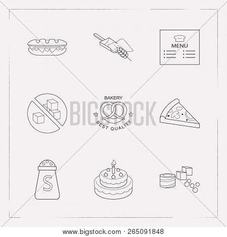 Set Of Dessert Icons Line Style Symbols With Bakery Menu, Birthday Cake, Flour And Other Icons For Y