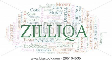 Zilliqa Cryptocurrency Coin Word Cloud. Word Cloud Made With Text Only.